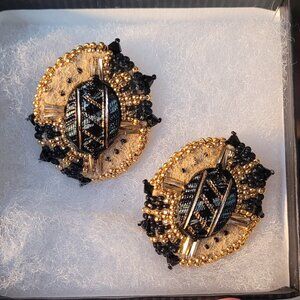 Elk hide beaded earings with vintage beads (1920s)